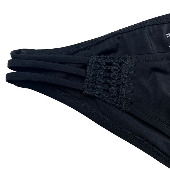 Victoria's Secret L Black Strappy Cheeky Bikini Bottom Crochet Side Gold Label - Picture 4 of 9